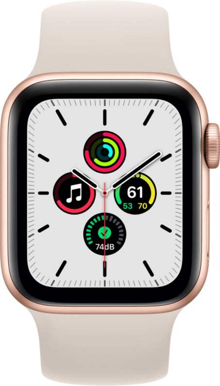 الصورة بالحجم الفعلي لل Apple Watch SE (40mm) .