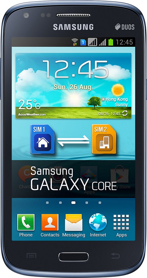  Samsung Galaxy Core 의 실제 크기 이미지.