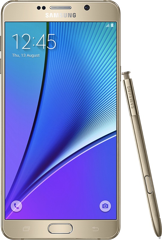 Imaginea dimensiunea reală a  Samsung Galaxy Note 5 .