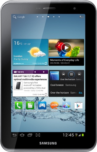 תמונה בגודל אמיתית של  Samsung Galaxy Tab 2 7.0 .