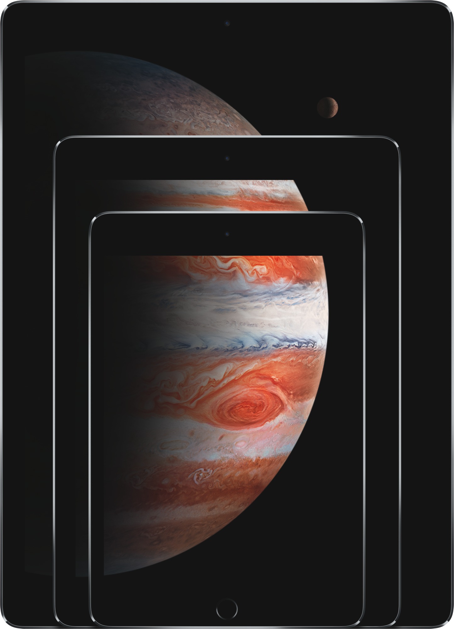實際尺寸圖像 比較 iPad 機種 。