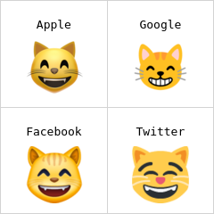 Wajah kucing gembira dengan mata bahagia emoji