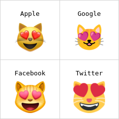 Wajah kucing gembira bermata hati emoji