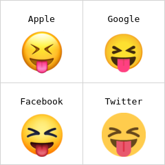 Twarz ze zmrużonymi oczami wystawiająca język emoji