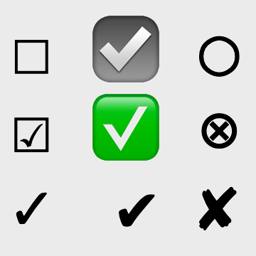 Quadro de caixa de botão de ícone de marca de seleção símbolos